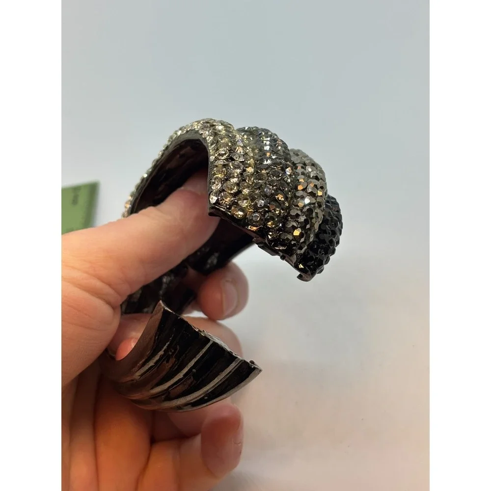 Cuff Bracelet Hinged Romantic Whimsigoth Dramatic Black Gray Silver Fashion‎